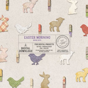 Spring Decorations, Easter, Wooden Bird, Bunny Rabbit, Lamb, Instant Download, Mini Clothespins, Digital Scrapbooking Supplies, For Spring