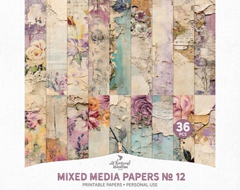 Distressed Printable Victorian Grunge Floral Scrapbook Paper, Digital Download Mixed Media Collage Textures For Art Or Junk Journal