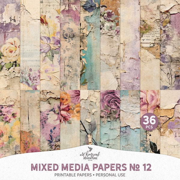 Distressed Printable Victorian Grunge Floral Scrapbook Paper, Digital Download Mixed Media Collage Textures For Art Or Junk Journal