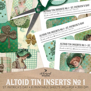 Altoid Tin Printable Inserts, St Patricks Day Altoid Labels, Junk Journal Altoid, Irish Ephemera, Luck Of Irish, Shamrock Scrapbooking, DIY