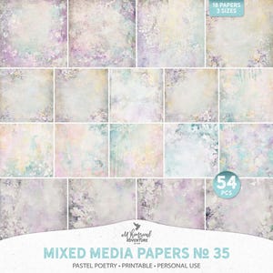 Floral bedruckbare Mixed Media Papiere für Scrapbooking und Junk Journal, digitaler Download Subtile Grunge Pastell Poesie Malerische Hintergründe