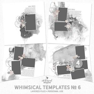 Digital Download Customizable Layered Artistic Scrapbook Layout Templates in PNG, PSD and TIF 12 x 12 Inch Format For Memory Keeping