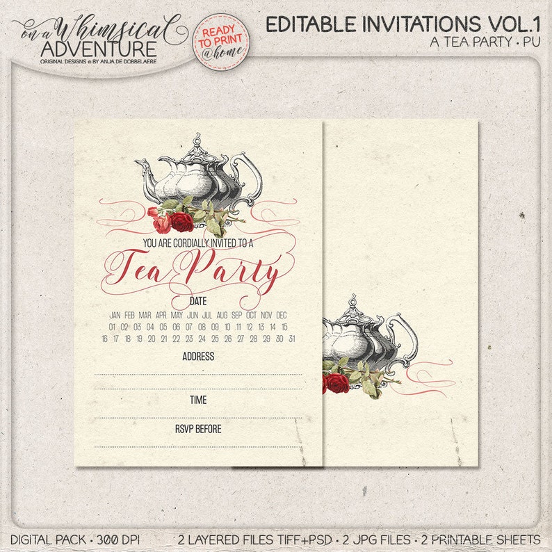 Tea Party Invitation Template Bridal Shower Baby Shower image 0