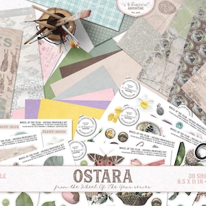 Ostara Scrapbook Kit Printable, Papers And Elements, Wheel Of The Year, Junk Journal, Digital Download