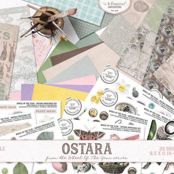Ostara Scrapbook Kit Printable, Papers And Elements, Wheel Of The Year, Junk Journal, Digital Download
