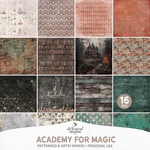 Akademie für Magie Back To School Dark Academia Digital Paper Pack, Sofortiger Download Mixed Media Hintergründe für Scrapbooking oder Junk Journal