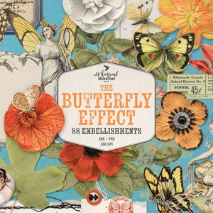 Butterfly Effect Scrapbook Elements, Florals And Foliage, Overlays And Paint, Digital Download image 1