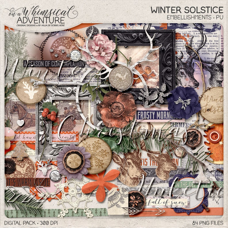 Winter Solstice Christmas Page Kit Winter Wonderland Nature Inspired Memory Book Ideas Rustic Christmas Scrapbook Yule Rituals