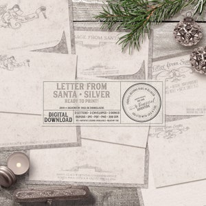 Cartas de Papá Noel, desde el escritorio de, papel para escribir, manualidades de papel, estilo victoriano, Navidad vintage, plata antigua, papel y sobre