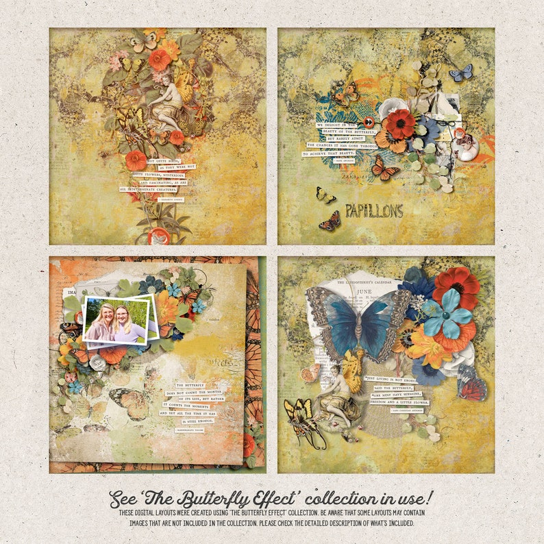 Butterfly Themed, Vintage Typography Overlays, Distressed Titles, From Old Books, Instant Download image 3