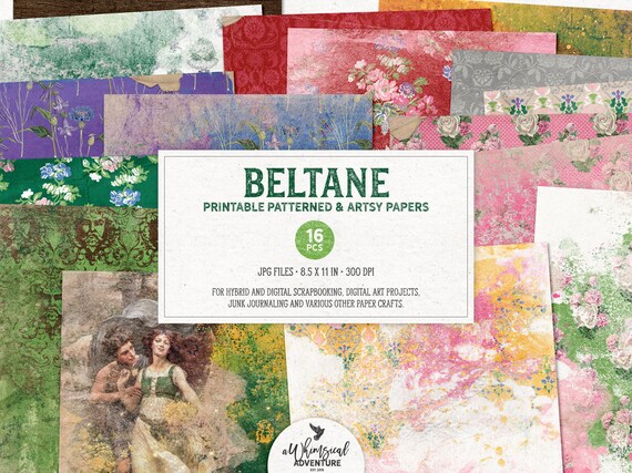 Beltane Printable Papers, Wheel Of The Year, Mixed Media, Digital Download, Junk Journal, May Day Gift
