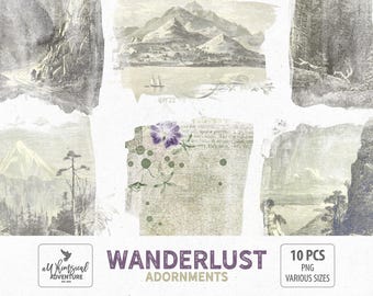 Travel Photoshop Overlays, Rub-on Transfers, Vintage Landscape, Instant Download, Digital Scrapbooking