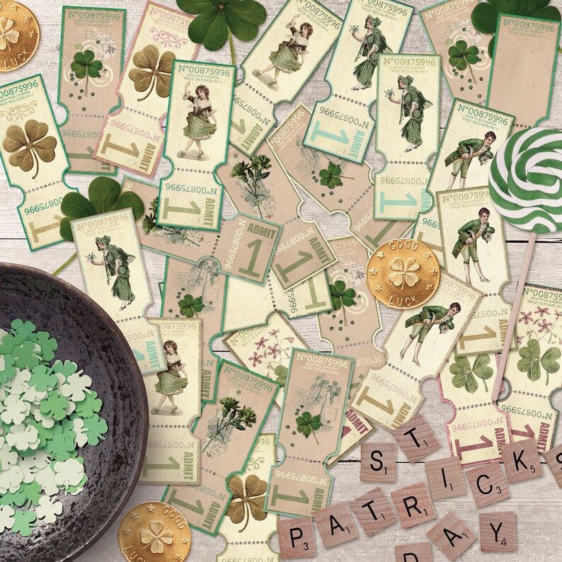 Saint Patrick Digital Coupons, Printable Lucky Little Clovers, Irish Ephemera, St Patrick Journal Craft, Luck Of Irish, Shamrock Scrapbook image 2