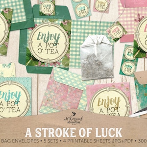 Tea Bag Holder, Printable Tea Bag Envelope, St Patty, St Patrick's Day, Digital Collage Sheet, Instant Download, Irresistible Pot O' Tea image 1