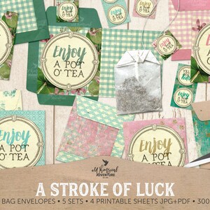 Tea Bag Holder, Printable Tea Bag Envelope, St Patty, St Patrick&#39;s Day, Digital Collage Sheet, Instant Download, Irresistible Pot O&#39; Tea