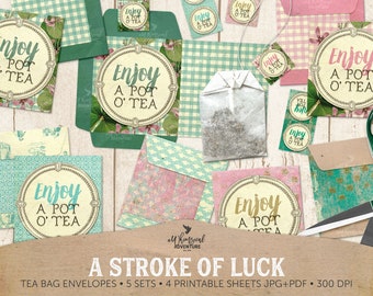 Tea Bag Holder, Printable Tea Bag Envelope, St Patty, St Patrick's Day, Digital Collage Sheet, Instant Download, Irresistible Pot O' Tea