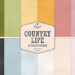 Country Life Papers - Confezione di carta strutturata - Sfondi solidi - Carta per album - Download immediato
