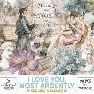 Pride And Prejudice Romantic Regency Inspired Scrapbook Elements, Digital Download Jane Austen Book Lover Gifts For Wedding Junk Journal