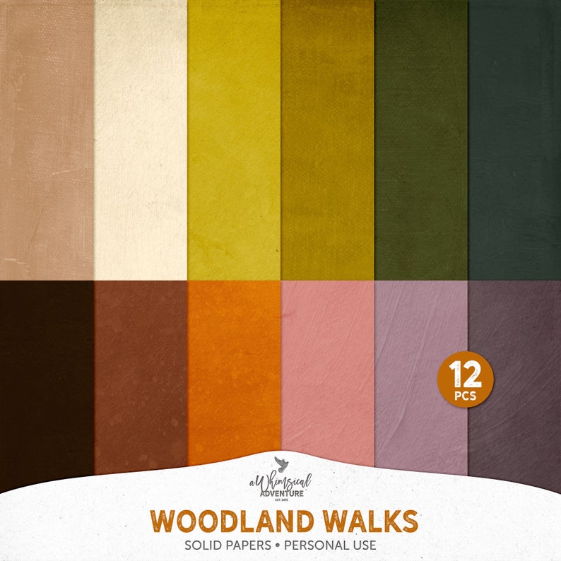 Woodland, Autumn Backgrounds For Scrapbooking, Instant Download, Fall Scrapbook Paper, Autumn Color Palette, Solid Paper Backdrop zdjęcie 1