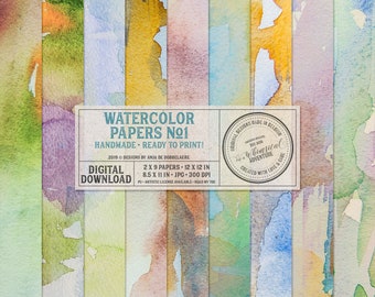 Unique Hand Painted Watercolor Papers, Digital Download, Printable Paper, Multicolor Paper Pack for Scrapbooking and Art Journaling,