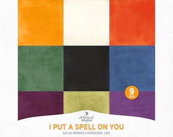 Solid Color Scrapbook Paper, Halloween Digital Backgrounds, I Put A Spell On You, Instant Download, Colorful Cardboard