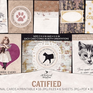Printable Cats Kitten Journal Cards Collage Sheets, Digital Download Furry Paws Journal Ephemera Pack, Gift For Cat Lover
