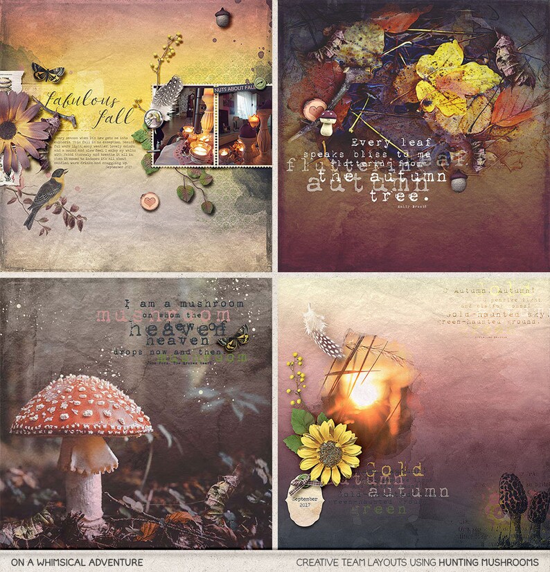 Best Value Vintage Botanical Digital Scrapbooking, In The Woods Growing Mushrooms Fall Gifts Autumn Clipart Fall Decor Package Deal
