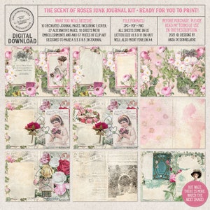 Scent Of Roses, Printable Junk Journal Kit, Shabby Chic, Vintage Botanicals, Digital Download image 5