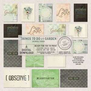Tarjetas de diario de jardinería, regalo para amantes de la naturaleza, impresión de tarjetas de bolsillo, libro de fotos, todo crece con amor, diario de jardinería, descarga instantánea