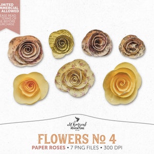 Flores de papel, rosas de papel, uso comercial OK, download digital, enfeites de scrapbooking digital, papel floral, amarelo, rosa, verão