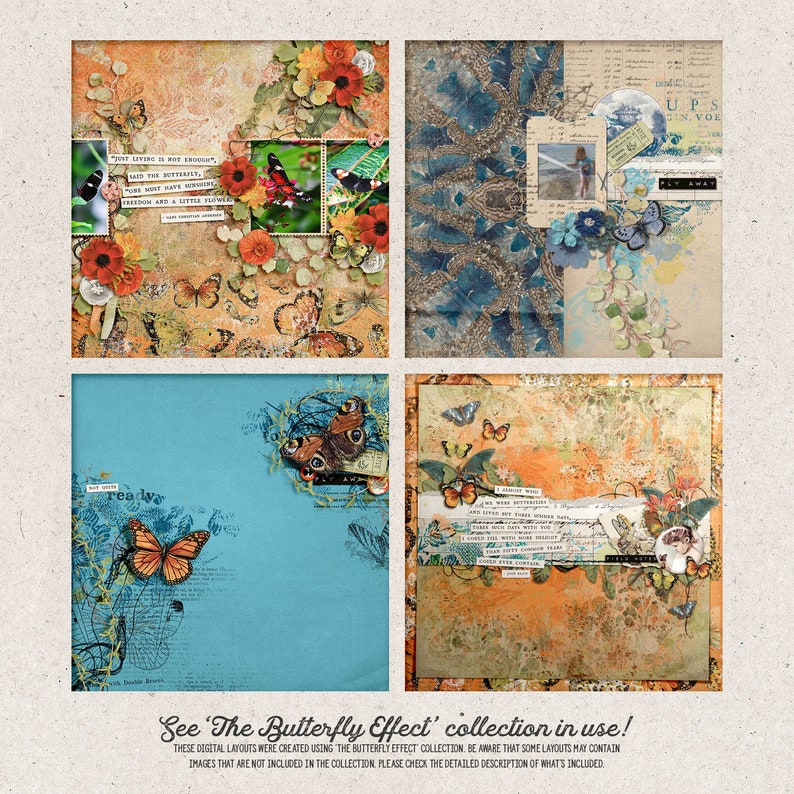 Butterfly Effect Scrapbook Elements, Florals And Foliage, Overlays And Paint, Digital Download image 5