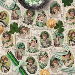 St Patricks Days Cards, Printable Irish Ephemera, Vintage Clover Embellishments, Luck Of The Irish, Shamrock Scrapbook, DIY Four Leaf Clover image 2