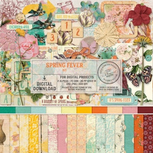 Primavera, Flores da Primavera, Colorido, Clip Art, Digital, Kit de Scrapbook, Para Download, Inspirado na Natureza, Kit de Diário, Word Art, Papel, Padrões