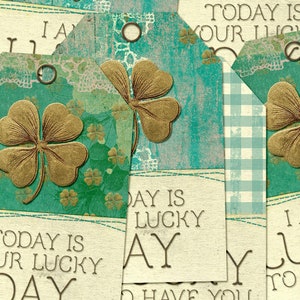 A Stroke Of Luck St. Patrick's Printable Four Leaf Clover Gift Tags, Digital Download Irish Green Junk Journal Ephemera Pack image 5