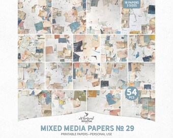 Layered Paper Grunge Collage Printable Junk Journal Horizontal Half ...