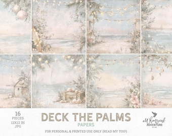 Christmas On The Beach Winter Scrapbook Papers - Whimsical Coastal Holiday Scenes (Digital Download)