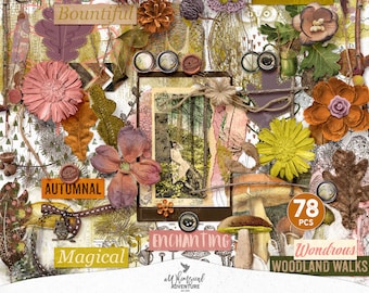 Rustic Digital Scrapbook Elements, Botanical Embellishments, Autumn Clipart, Nature Inspired, Woodland, Woodsy Theme, Instant Download