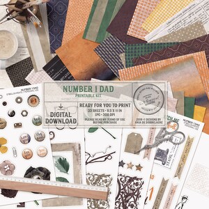 Regalo para papá, kit para papá, diario para él, diario basura, kit de álbum de recortes imprimible, ideas para el día del padre, papel tamaño carta, esquema de colores retro