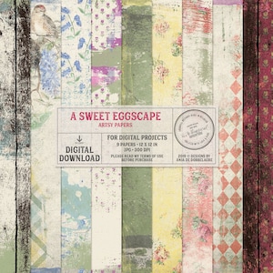 Technique mixte, style vintage, textures, joyeuses Pâques, chasse aux œufs, téléchargement immédiat, scrapbooking numérique, papiers numériques, couleurs pastel, printemps