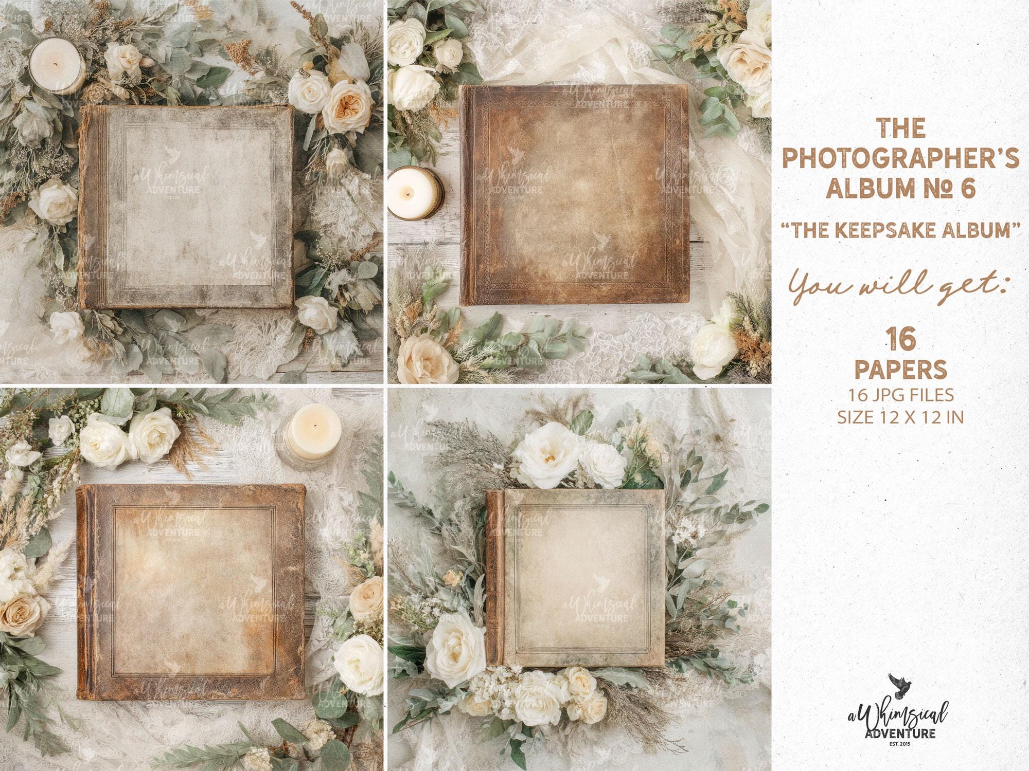 Rustic Wedding Photo Album Scene Paper Backdrop, Digital Download White ...