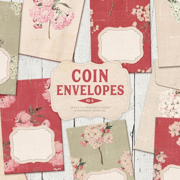 Printable Coin Envelopes, Sakura Print, Cherry Blossom Paper, Junk Journal, Instant Download