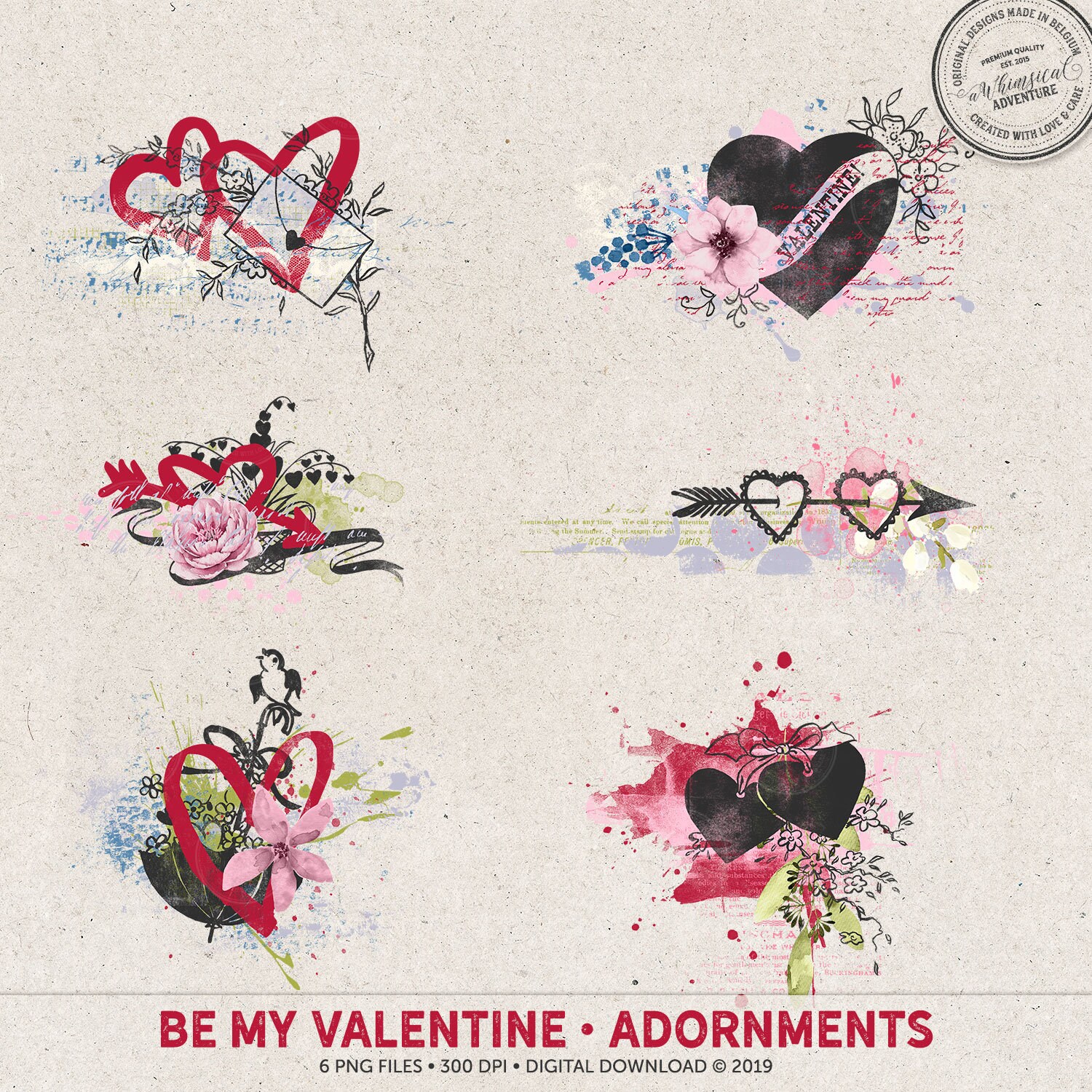 Printable Valentine Stickers, Digital Vintage Valentines Day Circles,  Printable Junk Journal Ephemera, 2 Circle Clip Art 