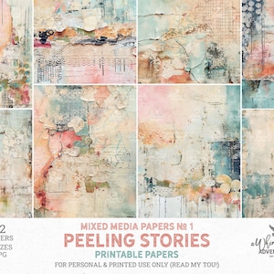 Shabby Grunge Printable Collage Scrapbook Paper, Digital Download Mixed Media Art For Art Or Junk Journal