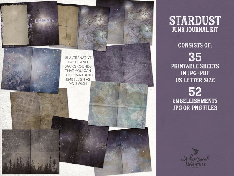 Celestial Junk Journal, Printable Astronomy Collage Kit, Enchanted Night Sky, Space Themed Ephemera, Dark Academia, Moon And Stars image 5