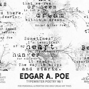 Citazioni motivazionali di Edgar Allan Poe, Pennelli grunge di Photoshop per diario di poesia, Download digitale di parole di Halloween Junk Journal