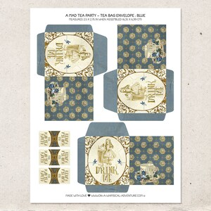 Alice In Wonderland, Tea Bag Envelopes, Wonderland Tea Bag, Digital Download, Drink Me, Tea Party Favor, Instant Download, Collage Sheet image 2