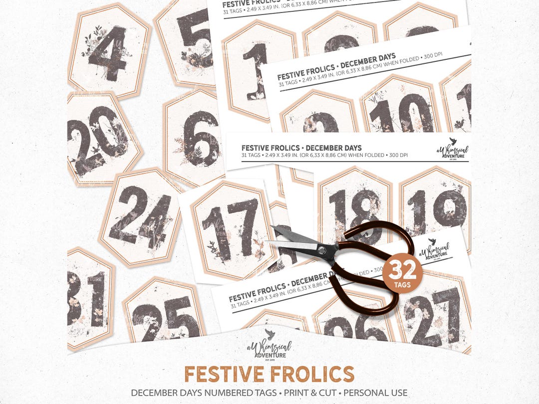 Printable Numbered Christmas Countdown Tags for Journaling and ...