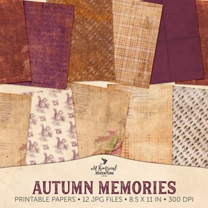 Papel de otoño, tamaño carta imprimible, descarga instantánea, rústico desgastado, estampados botánicos, tema de bosque