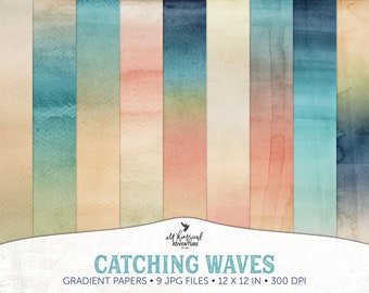 Ombre Digital Paper, Gradient Set, Watercolor Texture, Instant Download, Beach Vacation, Sea Shore, Beach Photo Album, Scrapbook Paper Pack