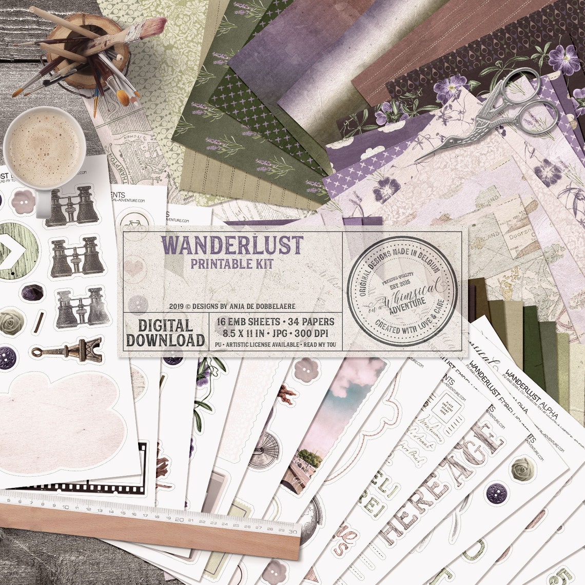 Travel Journal Printable Stickers Scrapbook Papers Digital | Etsy